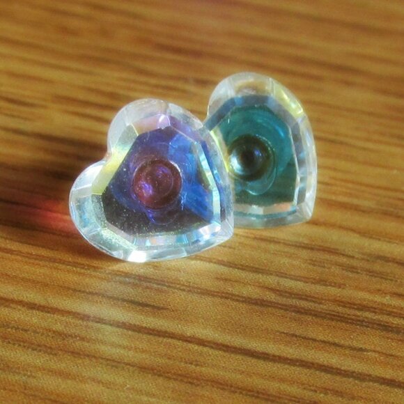 Swarovski Crystal Heart Stud Earrings 14kt Gold Handmade - Picture 13 of 14